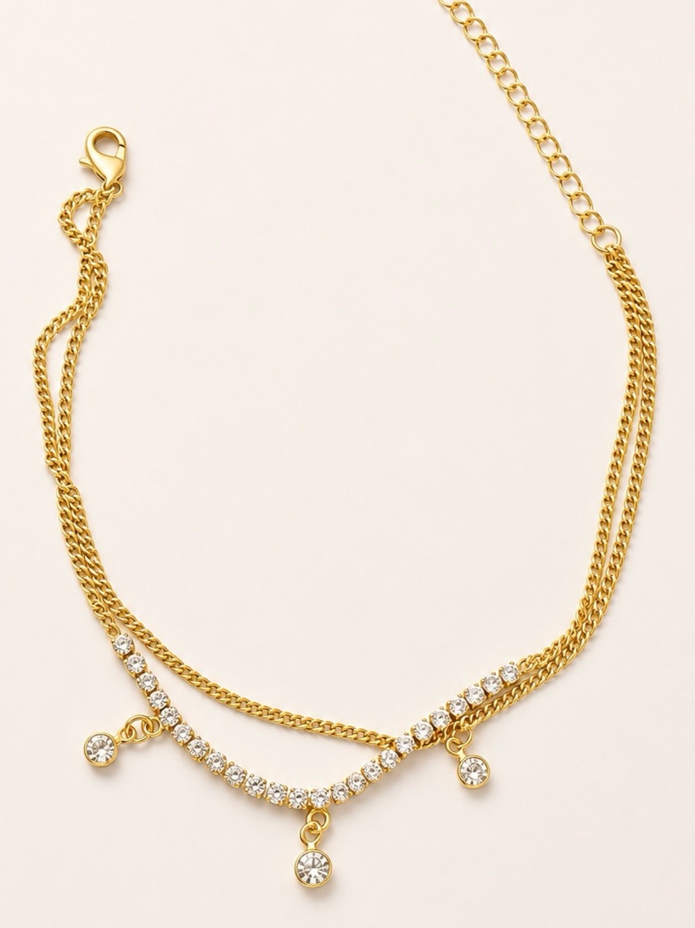 3/$40 Rhinestone Layered Anklet Double Chain 14K Gold Plated Water Resistant